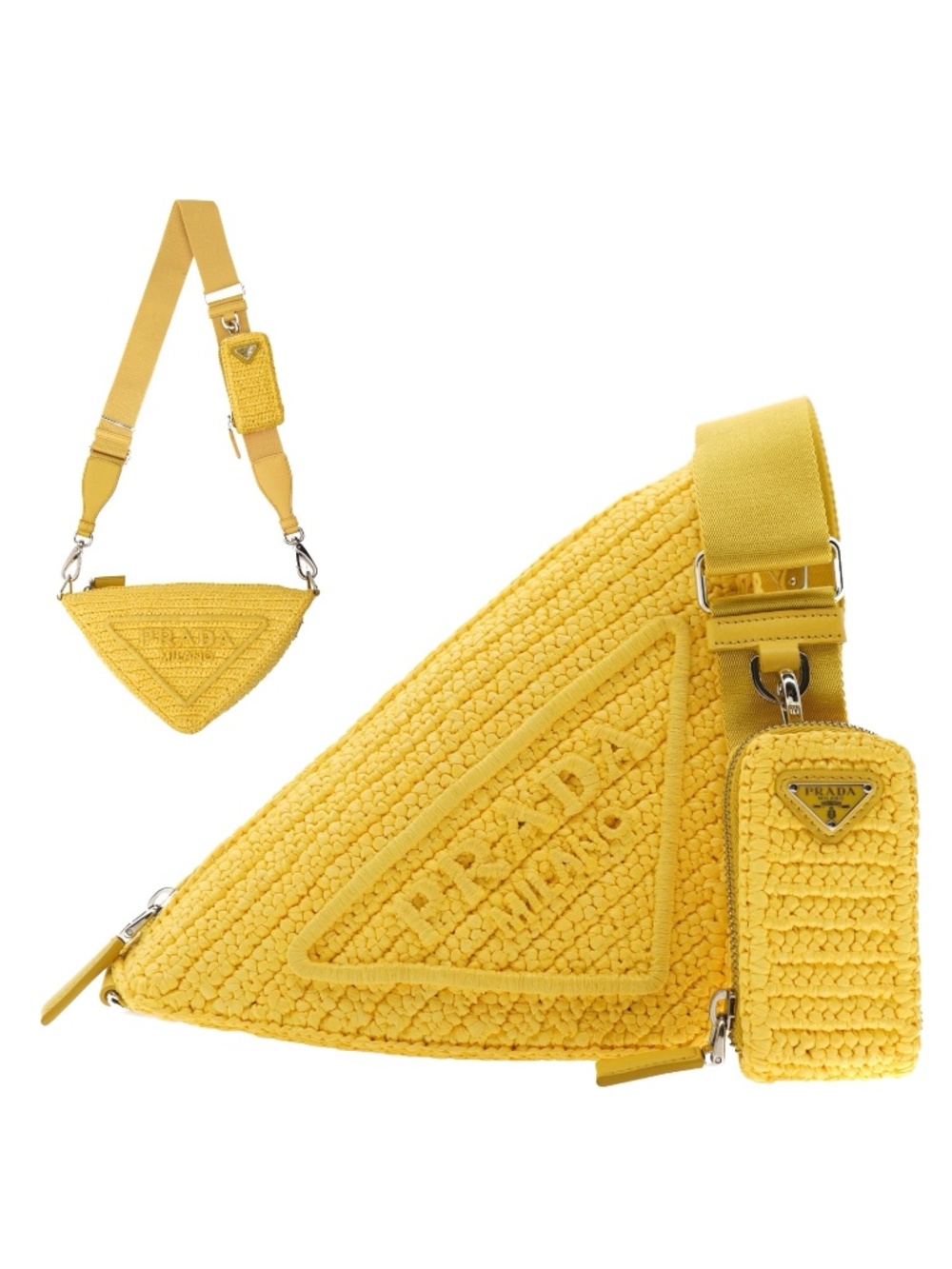 Prada Triangle Crossbody Yellow Logo Crochet 1BH190 New